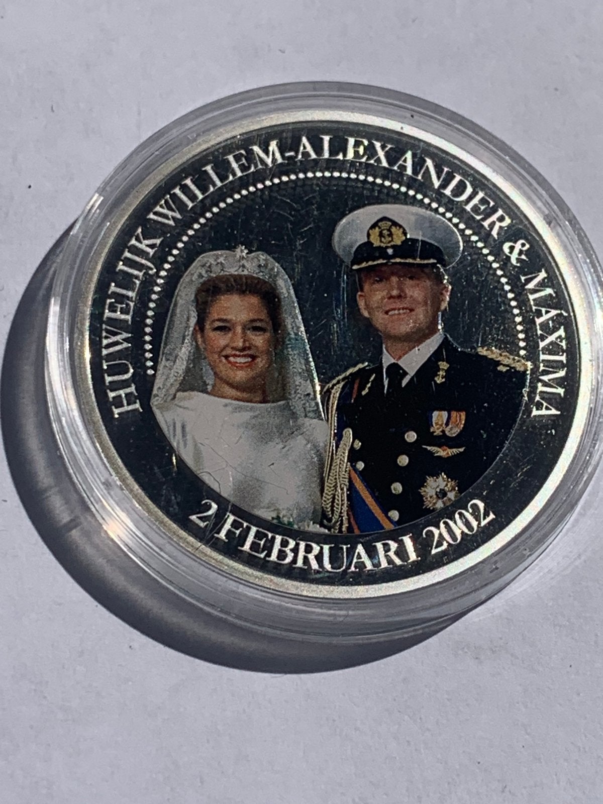 Zilveren herdenkingsmunt willem en maxima trouwerij 2002, Ophalen of Verzenden, Koningin Beatrix, Euro's