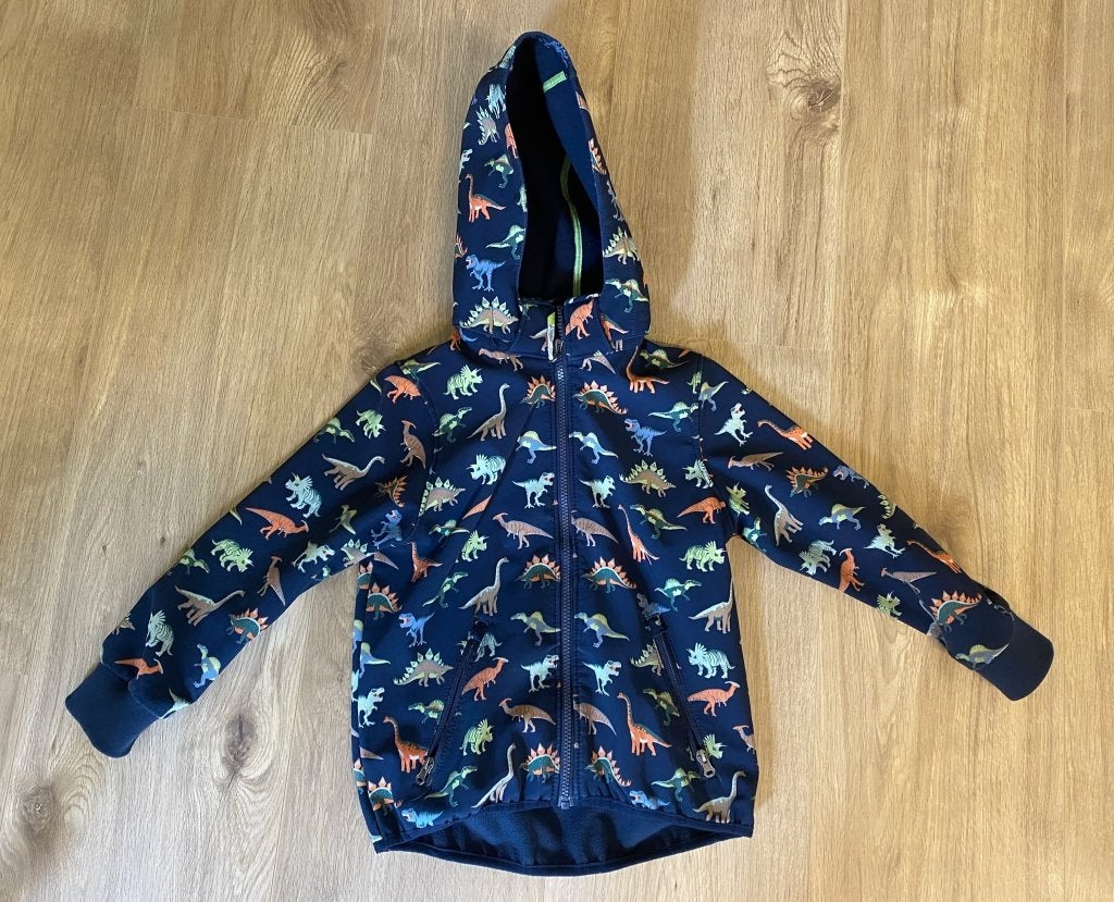 Dino jas H&M Blauw softshell capuchon dinosaurus 122 128, Kinderen en Baby's, Kinderkleding | Maat 122, Gebruikt, H&M, Ophalen of Verzenden