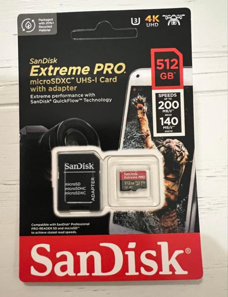 SanDisk Extreme PRO microSDXC 512GB met adapter, Nieuw, Ophalen of Verzenden, 512 GB, Smartphone