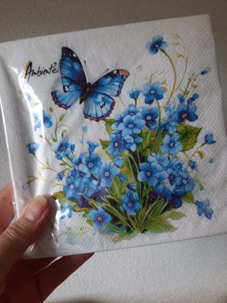 servetten, dicht pakje van 20 stuks, papier, bloemen vlinder, Nieuw, Papier of Karton, Blauw, Overige merken