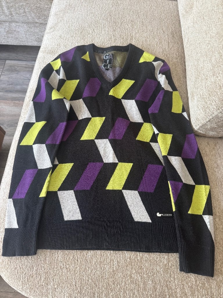 trui met patroon, Zwart, Ophalen of Verzenden, Zo goed als nieuw, Maat 48/50 (M)