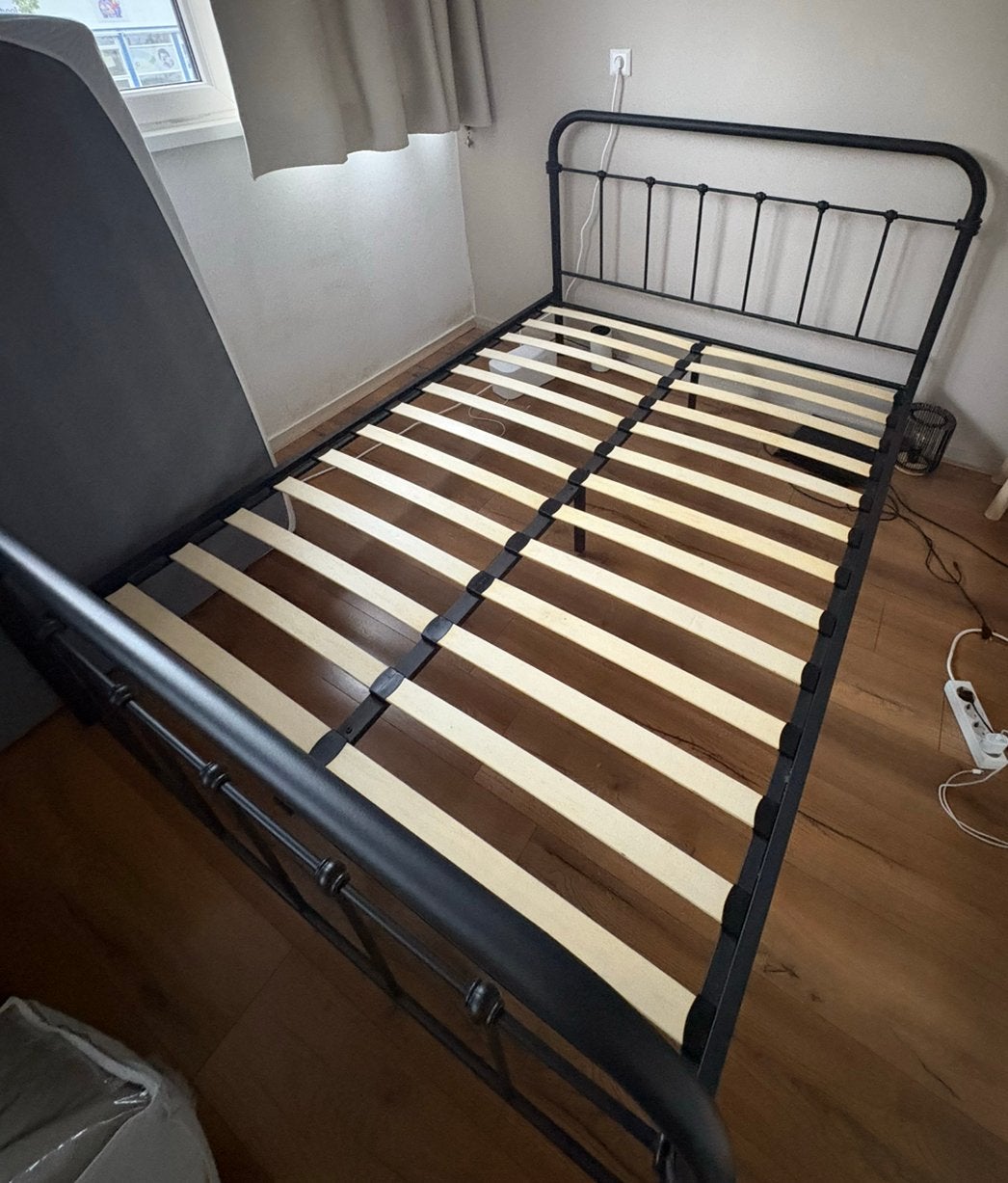 2 persoons antraciet metalen bed Leen Bakker, Ophalen, Zwart, Tweepersoons, 140 cm