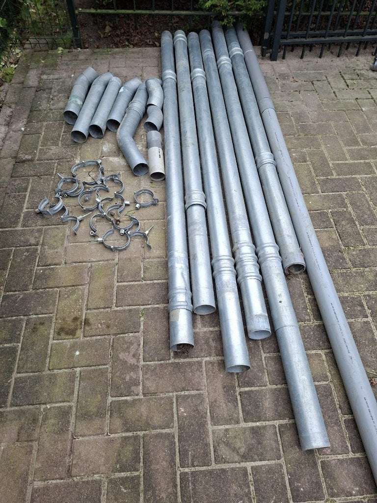 6 zinken regenpijpen 80mm (2,0-2,6m), Ophalen, Gebruikt, 2 tot 4 meter, Zink