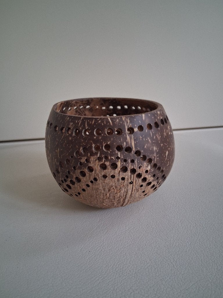 Coconut candle holder, 9 cm, Bruin, Overige merken, Natuurlijk materiaal