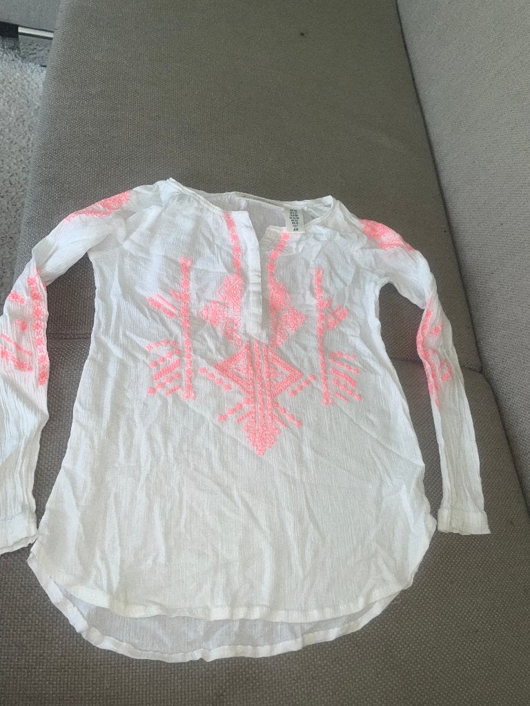 H&m 140 ibiza tuniek blouse shirt wit witte roze, Verzenden, Gebruikt, Meisje, Shirt of Longsleeve