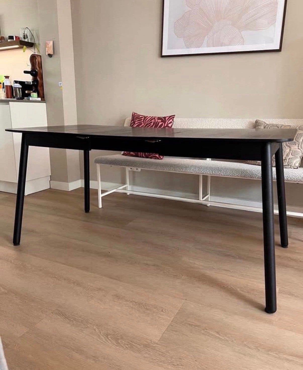 Zuiver glimps uitschuifbare eettafel, Huis en Inrichting, Ophalen, Gebruikt, 200 cm of meer, 50 tot 100 cm