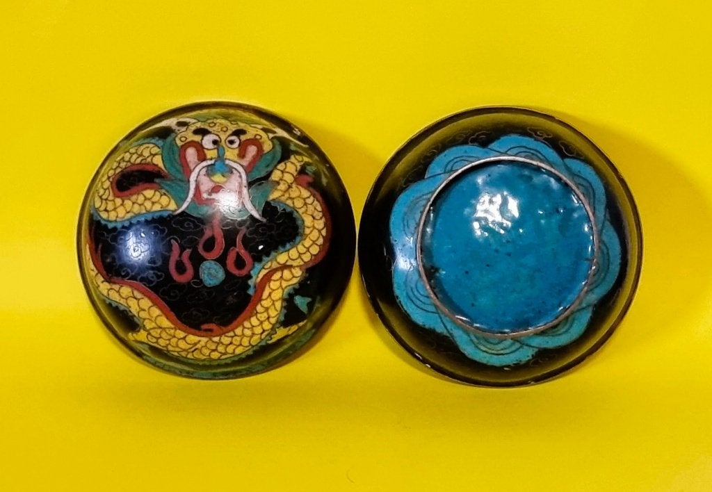 Antiek cloisonne doosje met Draken Decor., Ophalen of Verzenden