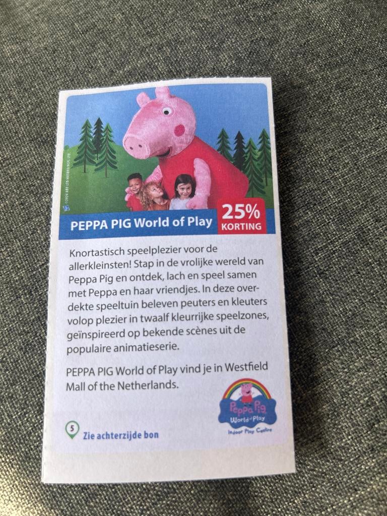 Peppa pig world of play 25% korting op de entree, Drie personen of meer, Kortingskaart