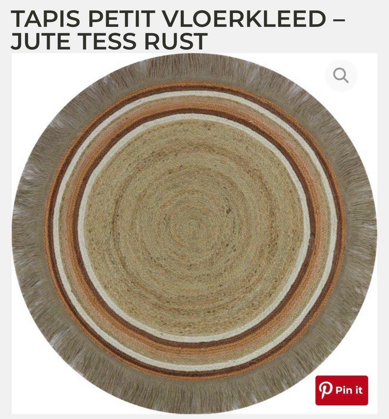 Tapis Petit Vloerkleed - Jute Tess Rust, Huis en Inrichting, Bruin, Rond, Nieuw, Ophalen of Verzenden