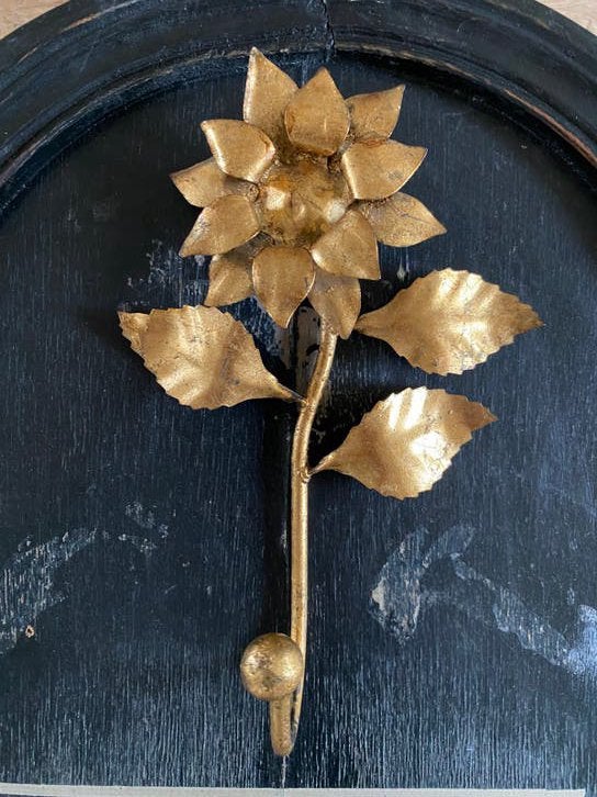 Goudkleurige metalen kapstokhaak / ophanghaak met bloem, Ophalen of Verzenden