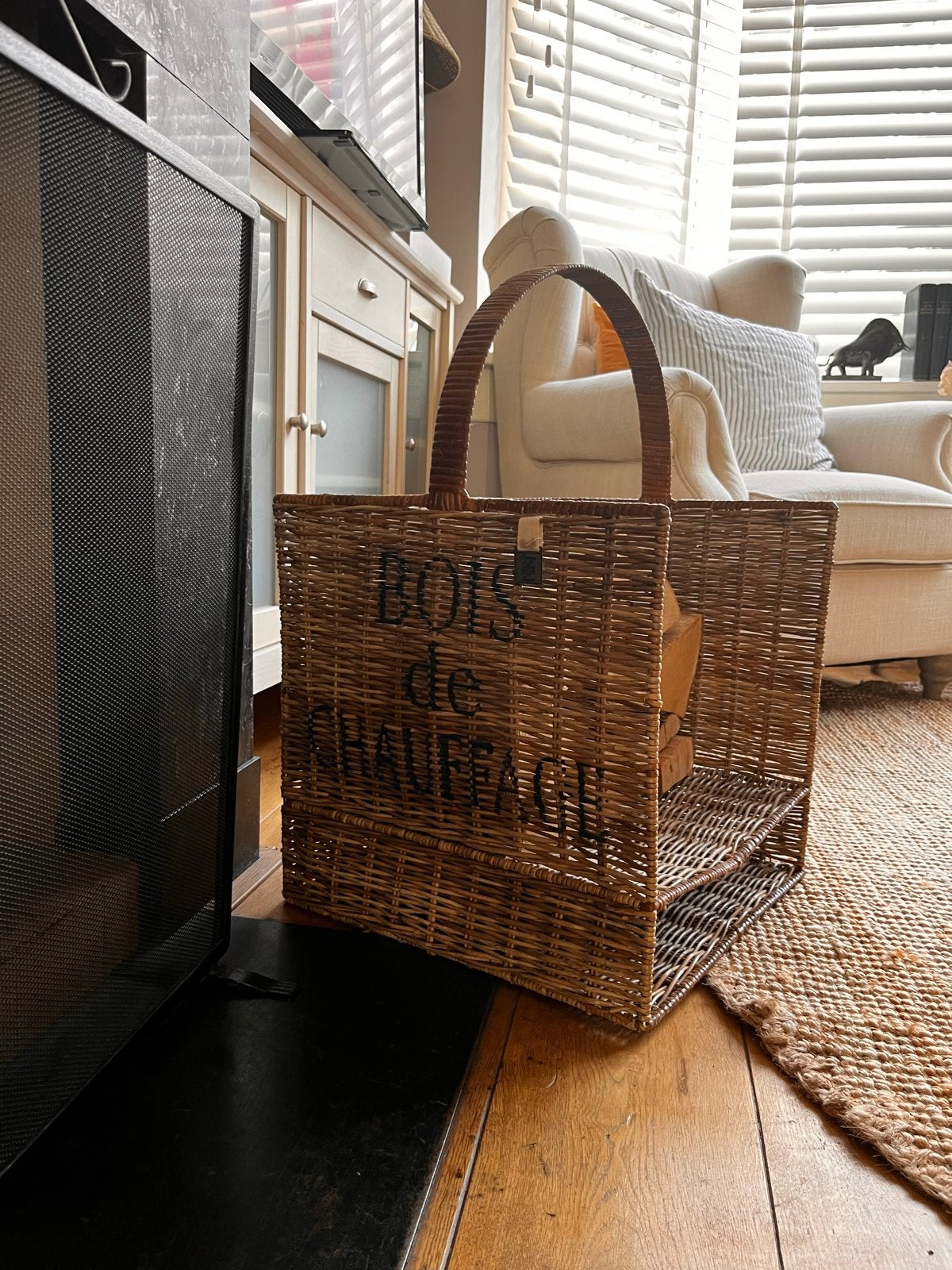Riviera Maison mand voor haardhout - Bois de Chauffage, Ophalen, Natuurlijk materiaal, Bruin, Landelijk