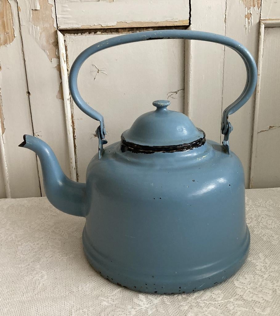 Brocante blauwe ketel - waterketel, Ophalen of Verzenden