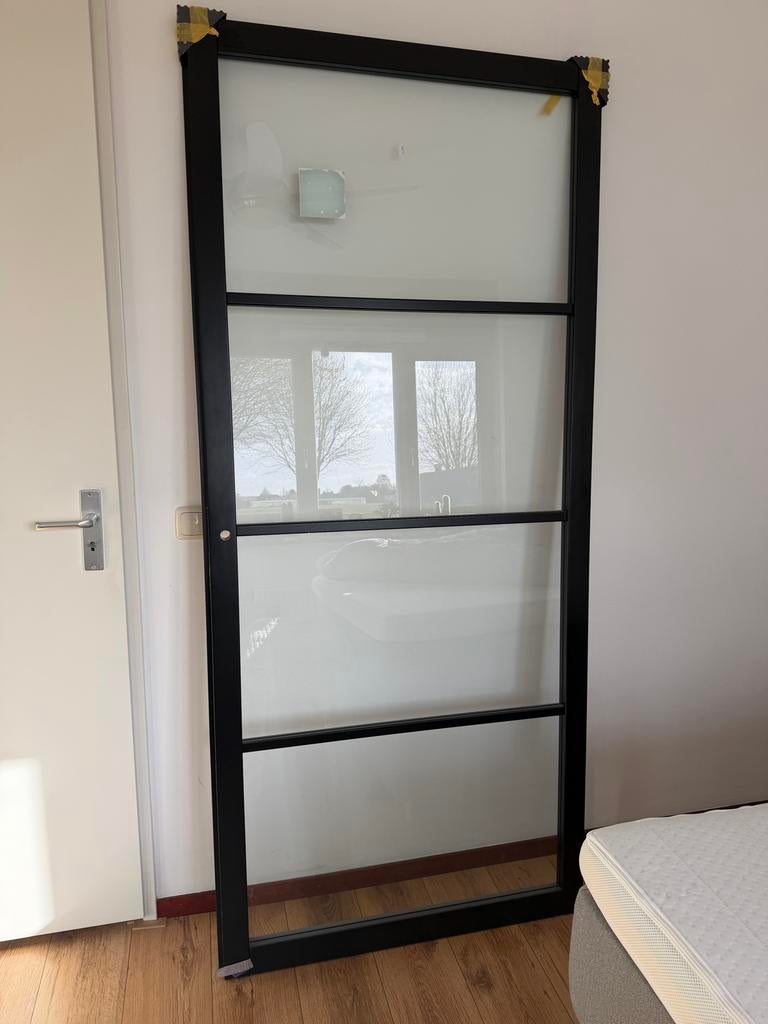 Industriële binnendeur zwart met glas nieuw Links, Ophalen, 80 tot 100 cm, 215 cm of meer, Binnendeur