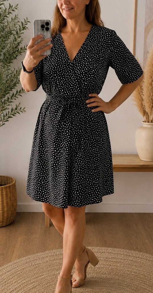 Junarose jurk jurkje zomerjurk zwart wit zwarte witte 54, Kleding | Dames, Verzenden, Zo goed als nieuw, Zwart, Jurk