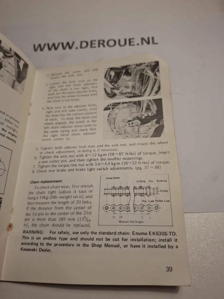 230 0WNERS MANUAL KAWASAKI 900 Z1B 1974 USED, Ophalen of Verzenden, Kawasaki