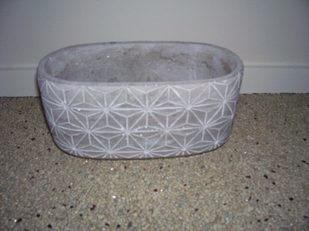 Te koop grijs ovaal bloempotje afmeting 23,5 x 12 x 11 cm, Tuin en Terras, Bloempotten, Ophalen, Gebruikt, Overige vormen, Aardewerk