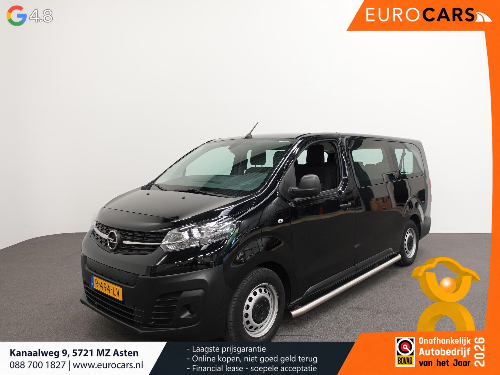 Opel Vivaro-e Combi L3H1 75 kWh 9-persoons PERSONENBUS Airco, Auto's, Overige carrosserieën, 110 €/maand, 329 km, Zwart