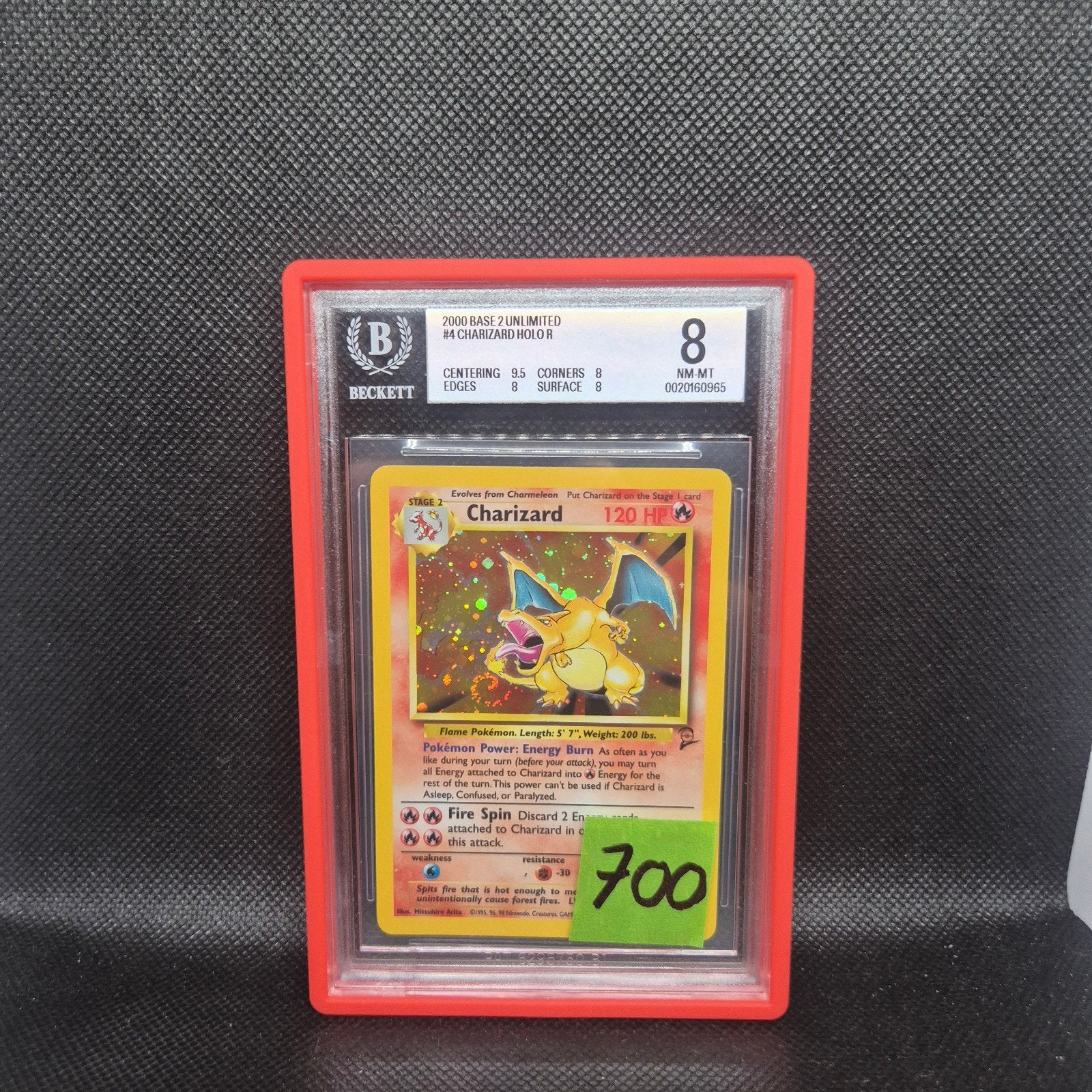 Charizard Holo Base 2 Unlimited BGS 8, Hobby en Vrije tijd, Ophalen of Verzenden, Zo goed als nieuw