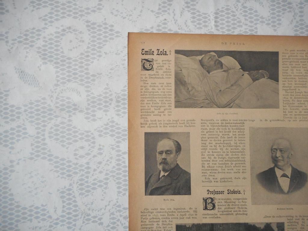 Emile Zola. Overleden. 1902., Ophalen of Verzenden, Voor 1920, Knipsel(s)