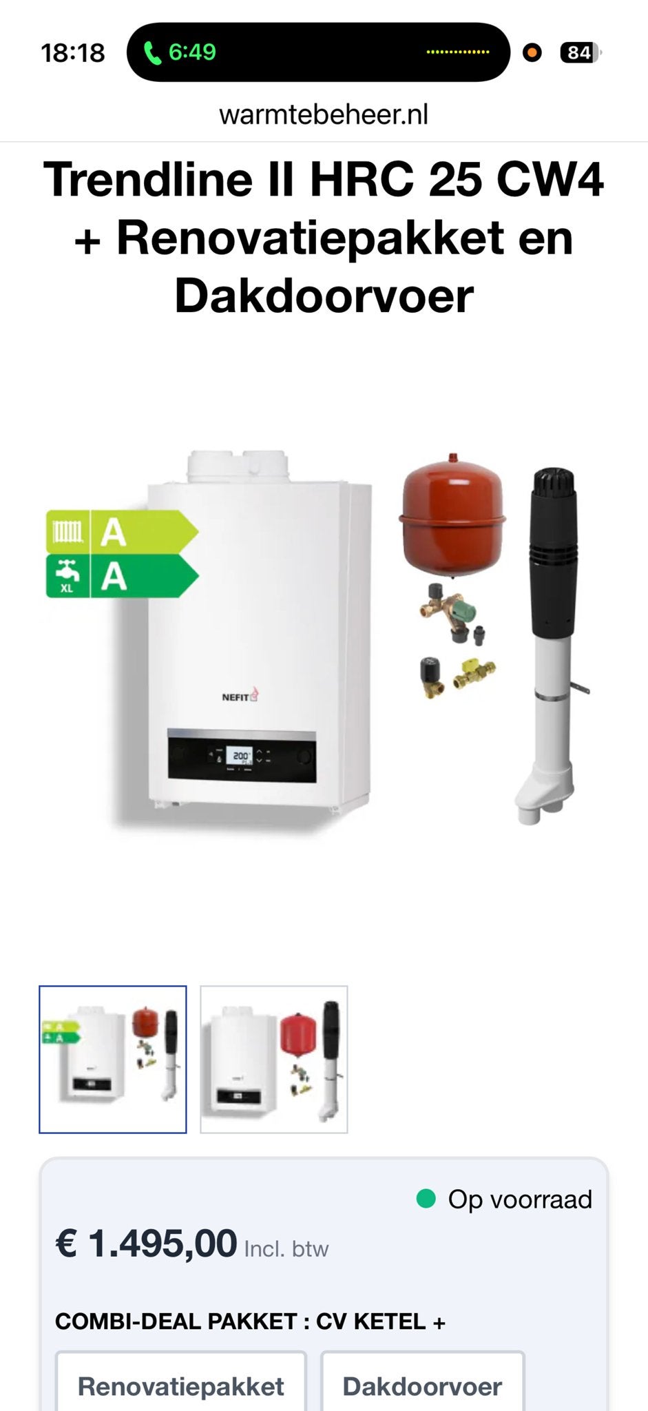 Nefit Trendline II HRC 25 CW4 CV-ketel met renovatiepakket, Ophalen, Hoog rendement (Hr), Cv-ketel of Combi-ketel, Zo goed als nieuw