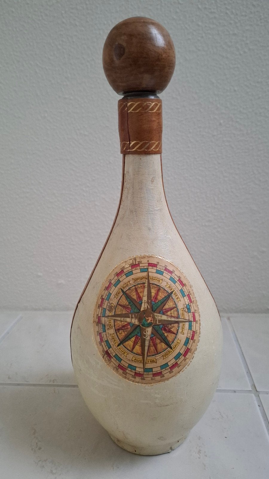 Vintage Italiaanse lederbeklede glazen fles, Ophalen of Verzenden