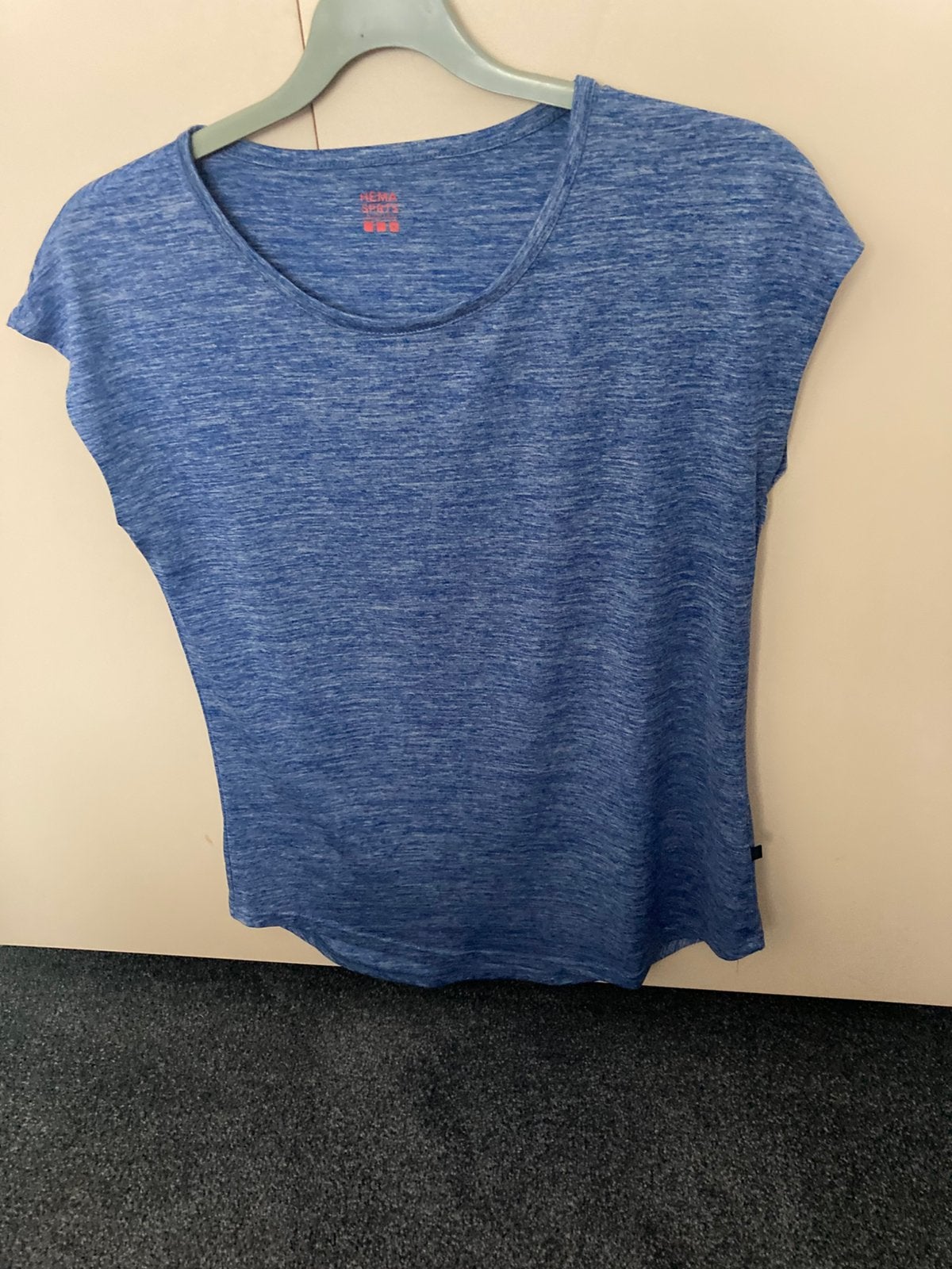 Gemêleerd blauw sport shirt van de Hema., Blauw, Ophalen of Verzenden, Korte mouw, Maat 36 (S)