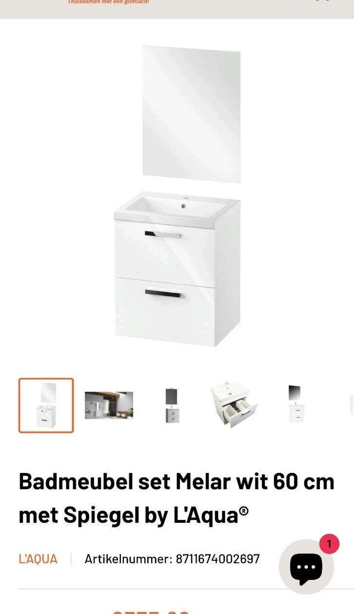 L'Aqua Melar 60 Badkamermeubel met Spiegel, Ophalen, Nieuw, 50 tot 100 cm, Minder dan 100 cm