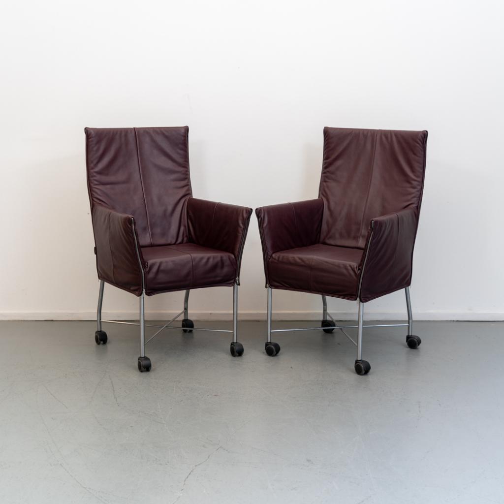 ACTIE!! 50x Montis Chaplin Stoel Aubergine Leer - Grijs/Wiel, Niet ingevuld, Ophalen of Verzenden, Zo goed als nieuw, Leer