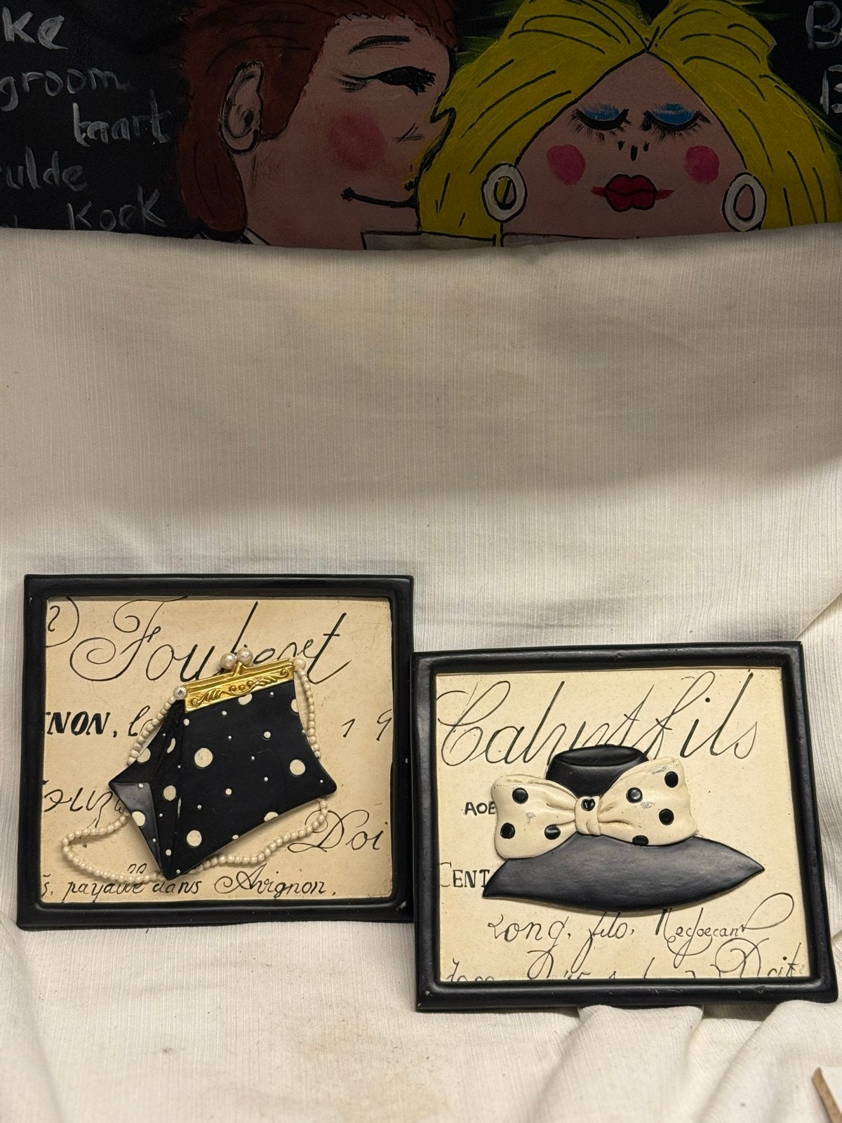 2 Vintage Lijstjes: Hoed & Tas, Ophalen of Verzenden