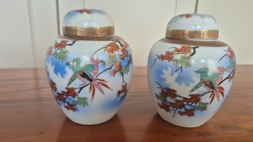 Set van 2 Vintage Japanse Gemberpotjes met Vogels, Antiek en Kunst, Antiek | Keramiek en Aardewerk, Ophalen