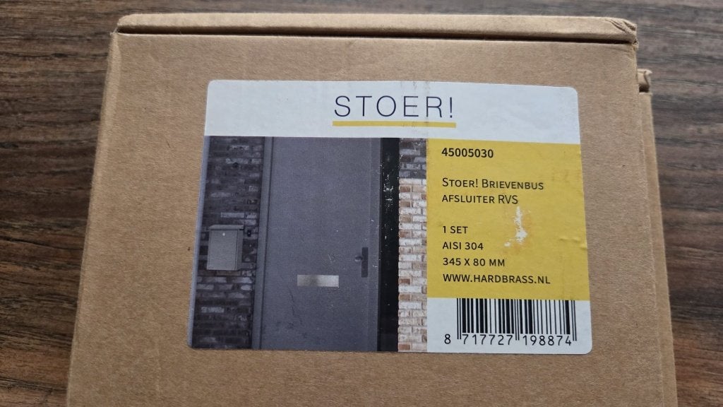 Brievenbus afsluiter Stoer London RVS 345x80mm NIEUW in doos, Ophalen, Nieuw, Rvs, Brievenbusklep