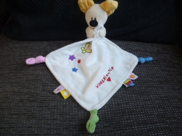 Pip van Woezel en Pip aan wit velours doekje /labels/vlinder, Ophalen of Verzenden, Zo goed als nieuw, Overige typen, Wasbaar