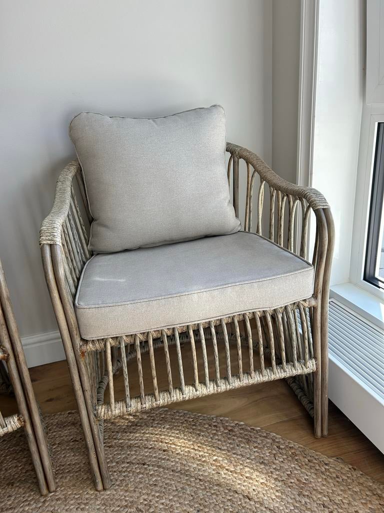 Stijlvolle rotan fauteuil met kussens, Ophalen, Overige kleuren, Riet of Rotan, Zo goed als nieuw