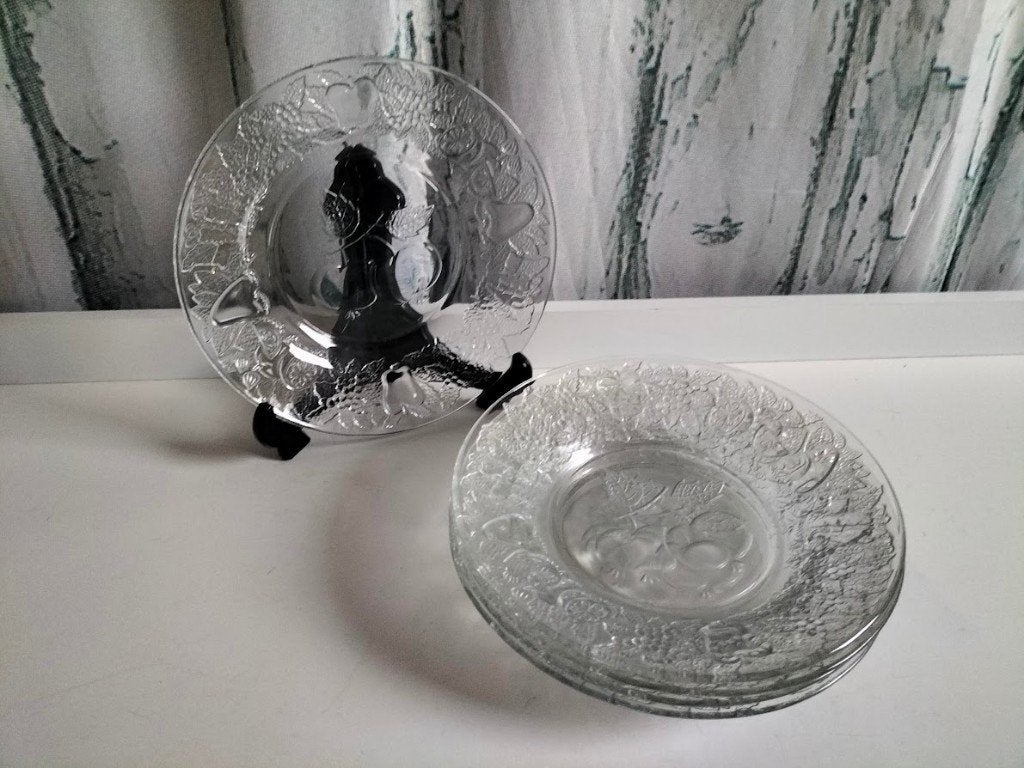 Vintage glazen bordjes met fruitmotief., Huis en Inrichting, Keuken | Servies, Ophalen of Verzenden, Bord(en), Overige stijlen