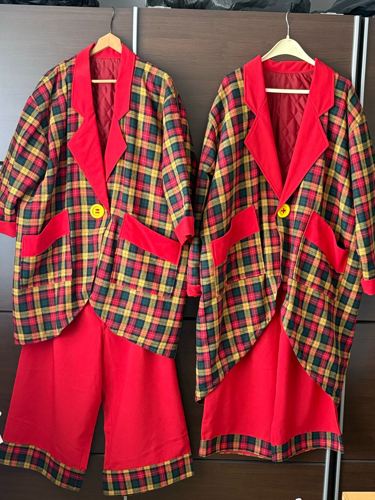Carnavalskleding clownspak geruit rood geel groen, Ophalen of Verzenden, Gebruikt