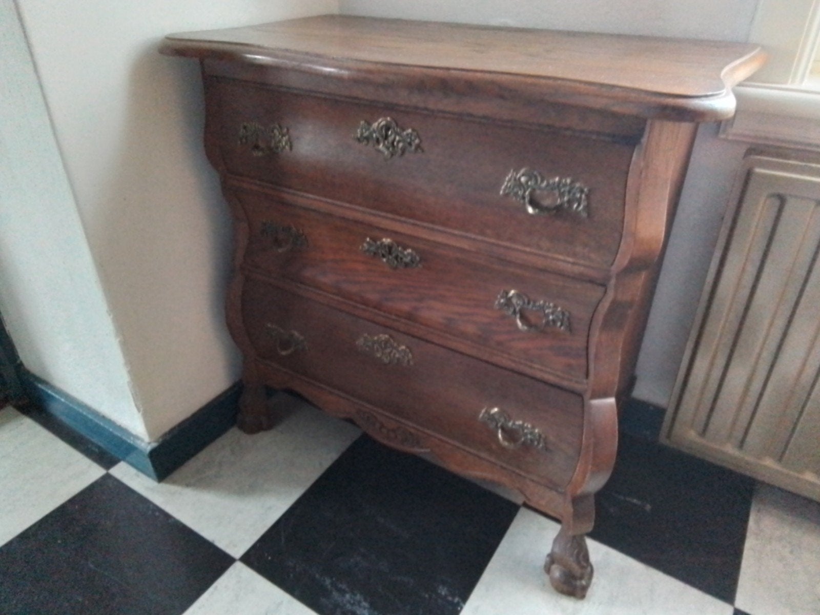 Antieke commode met 3 lades - massief hout, Antiek en Kunst, Ophalen