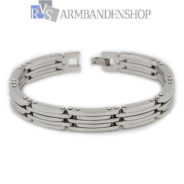 Rvs stalen heren armband 21 voor mannen staal RVS zilver., Sieraden, Tassen en Uiterlijk, Armbanden, Verzenden, Nieuw, Zilver