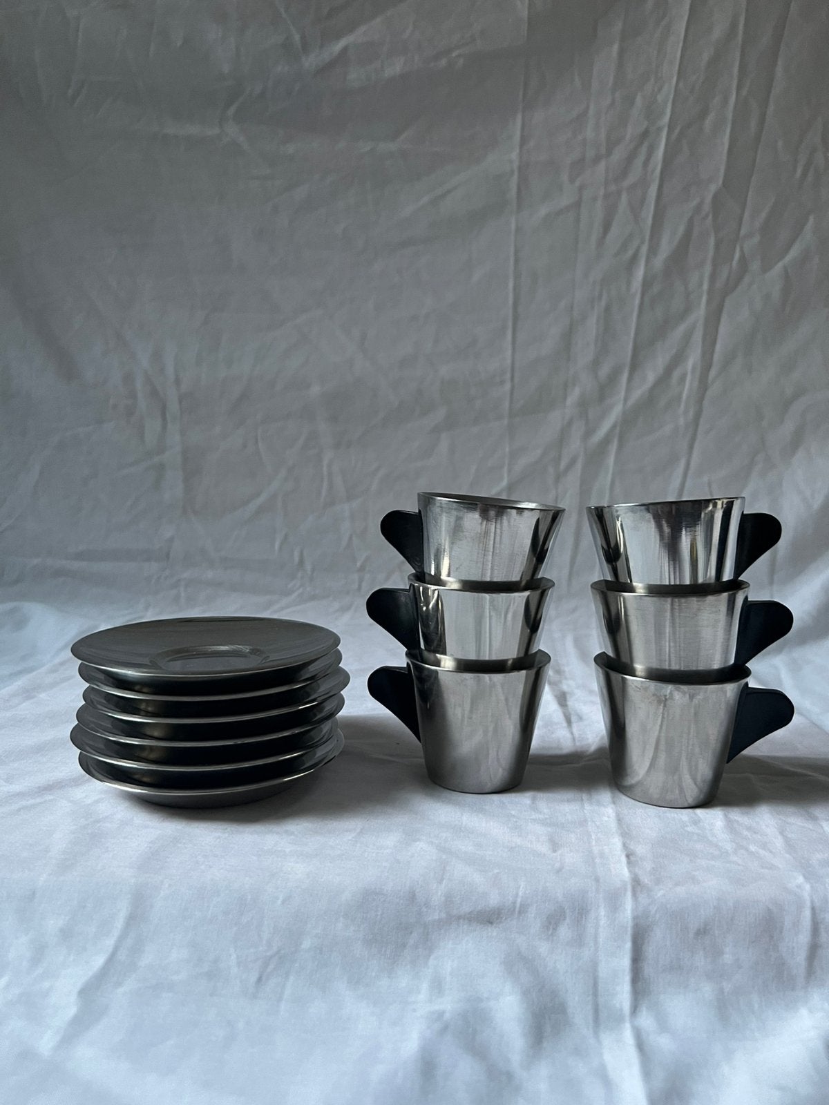 Vintage IKEA RVS espresso set kopjes en schotels | jaren 90, Ophalen, Overige materialen, Overige stijlen, Kop(pen) en/of Schotel(s)