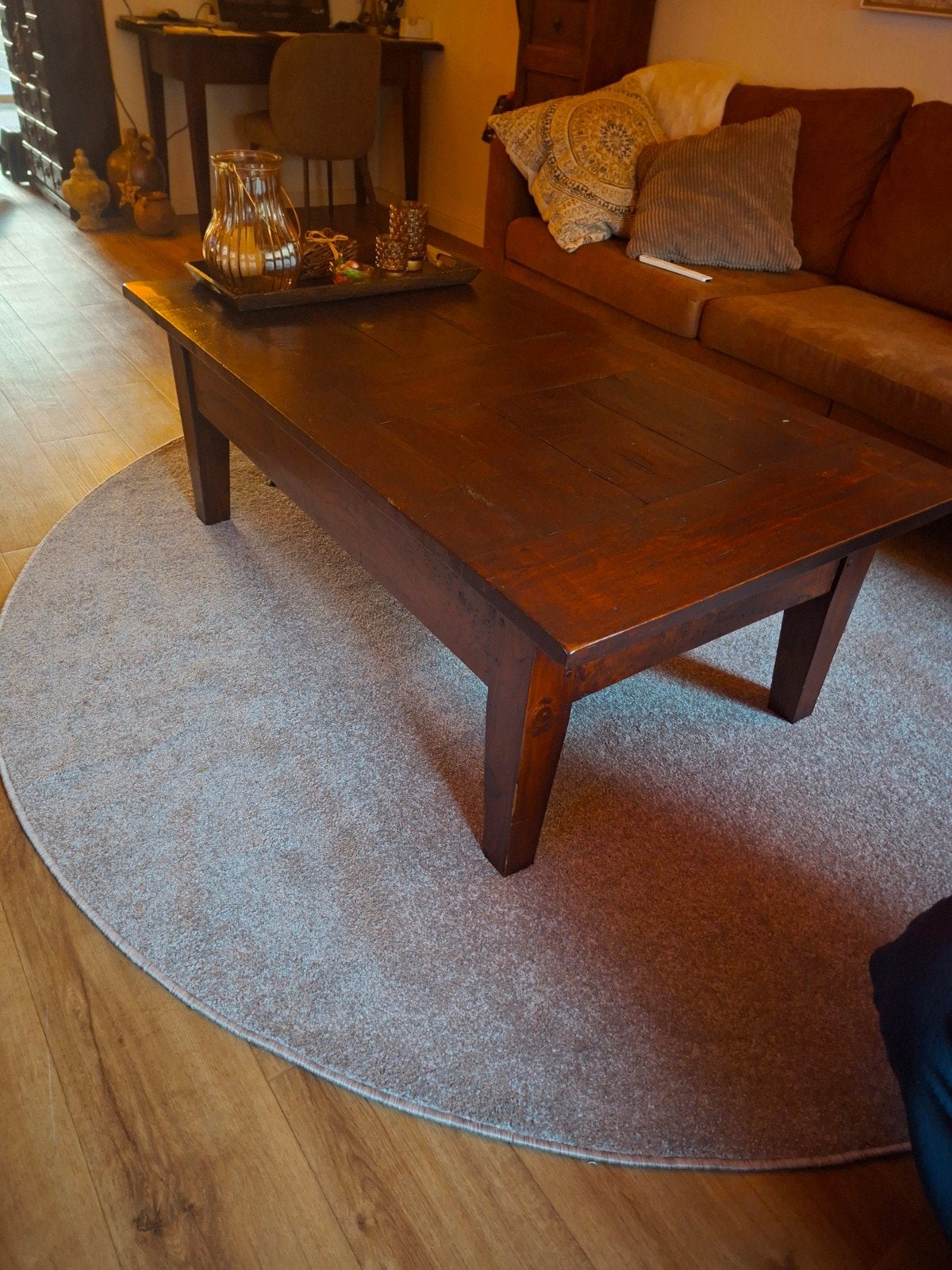 Teakhouten koloniale salontafel met 2 lades (140x80x50), Ophalen, Gebruikt, 100 tot 150 cm, Koloniaal