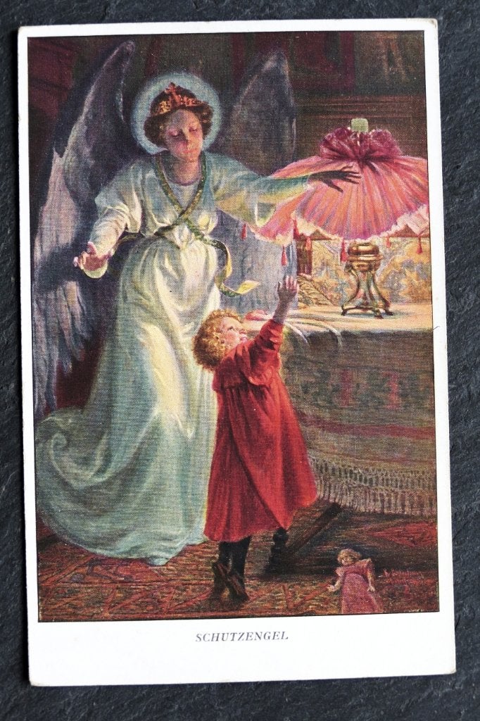 De beschermengel biedt het meisje veiligheid bij de lamp, Verzenden, Voor 1920, Ongelopen, Kinderen