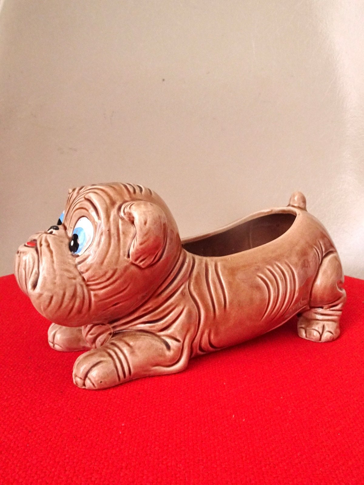Vintage 60 Bull Dog bloempot beeld pot Japan keramiek hond, Antiek en Kunst, Ophalen
