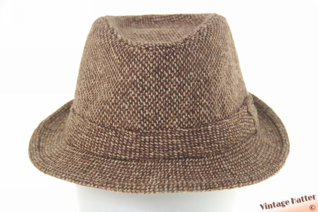 Vintage Vissershoed trilby Jennyfer bruin beige wol mix 57, Hoed, Ophalen of Verzenden, Jennyfer, 57 cm (M, 7⅛ inch) of minder