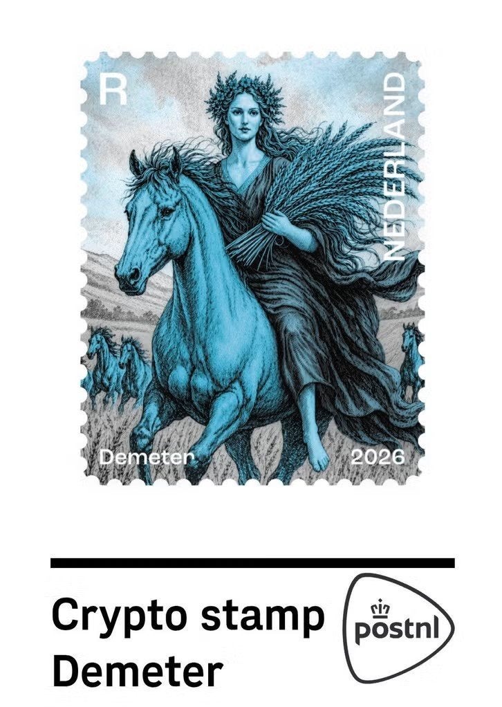 NL crypto zegel 5 - Demeter - blauw met NFT, Ophalen, Na 1940, Postfris