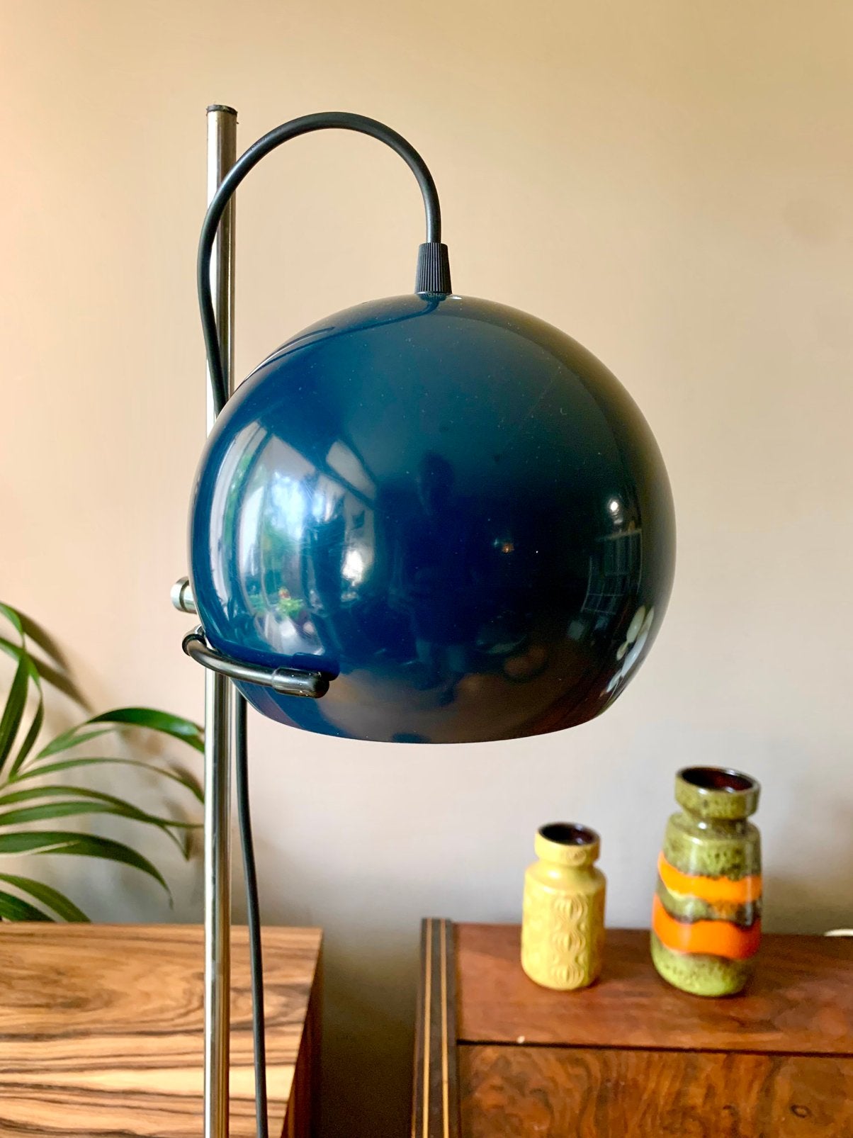 Vintage gepo bollenlamp donker blauw groen, Huis en Inrichting, Ophalen of Verzenden, Zo goed als nieuw, Minder dan 100 cm