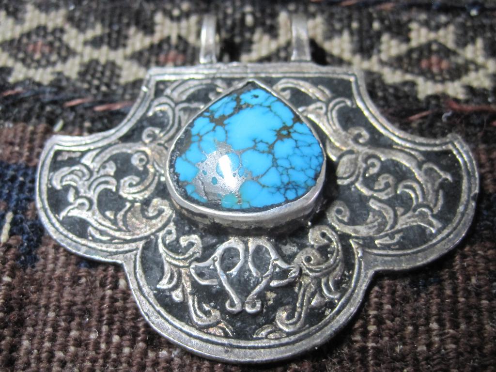 Art Deco design zilver 950 hanger %100 Perzisch turkoois, Ophalen, Zilver, Hanger, Met edelsteen