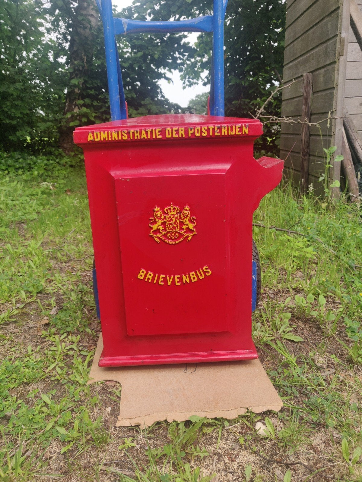 Antieke gietijzeren brievenbus PTT Posterijen, Ophalen, Gebruikt, IJzer, Wandbrievenbus