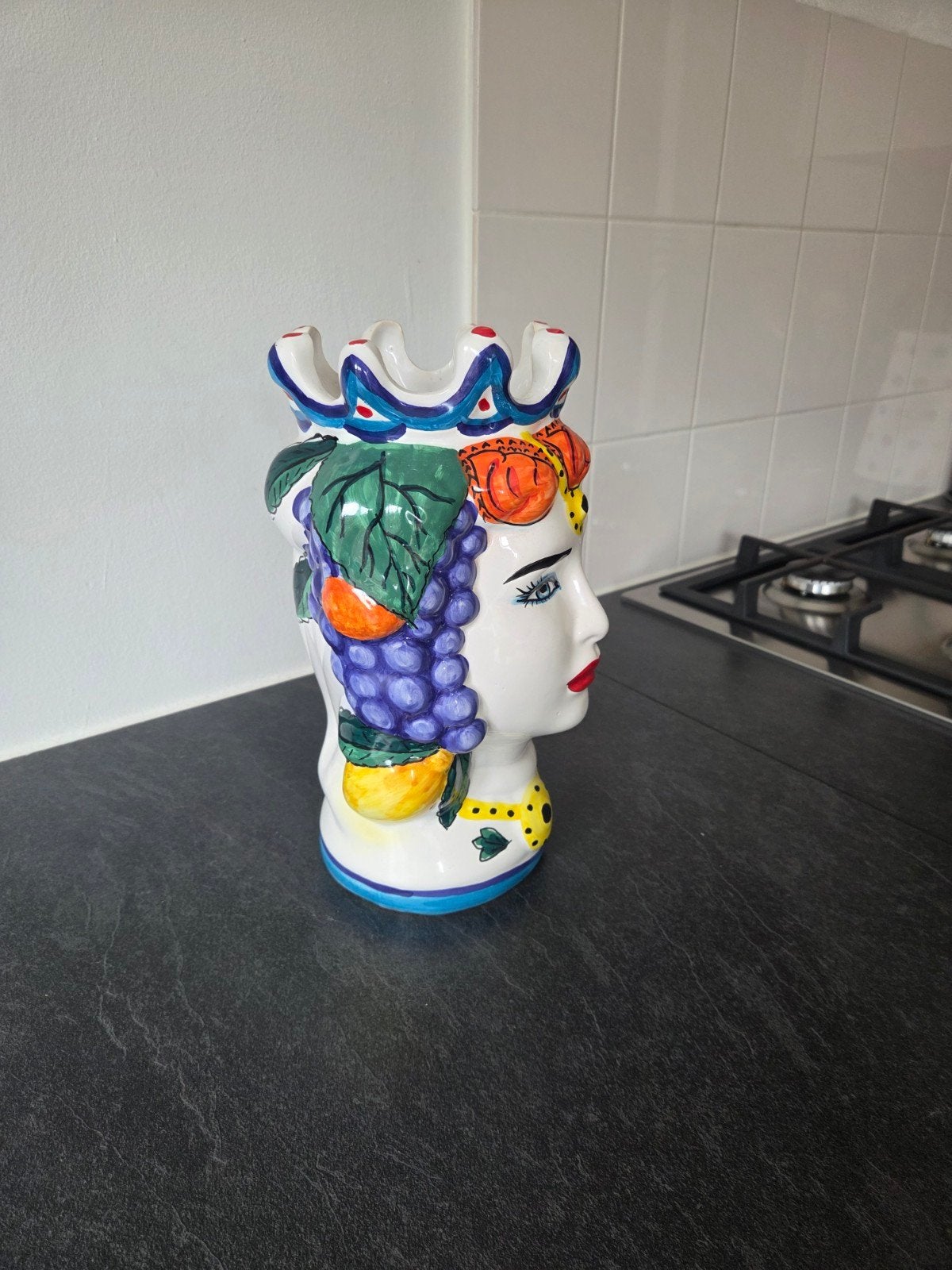 Decoratieve Siciliaanse Moor Head Vaas - Handgeschilderd, Antiek en Kunst, Antiek | Vazen, Ophalen