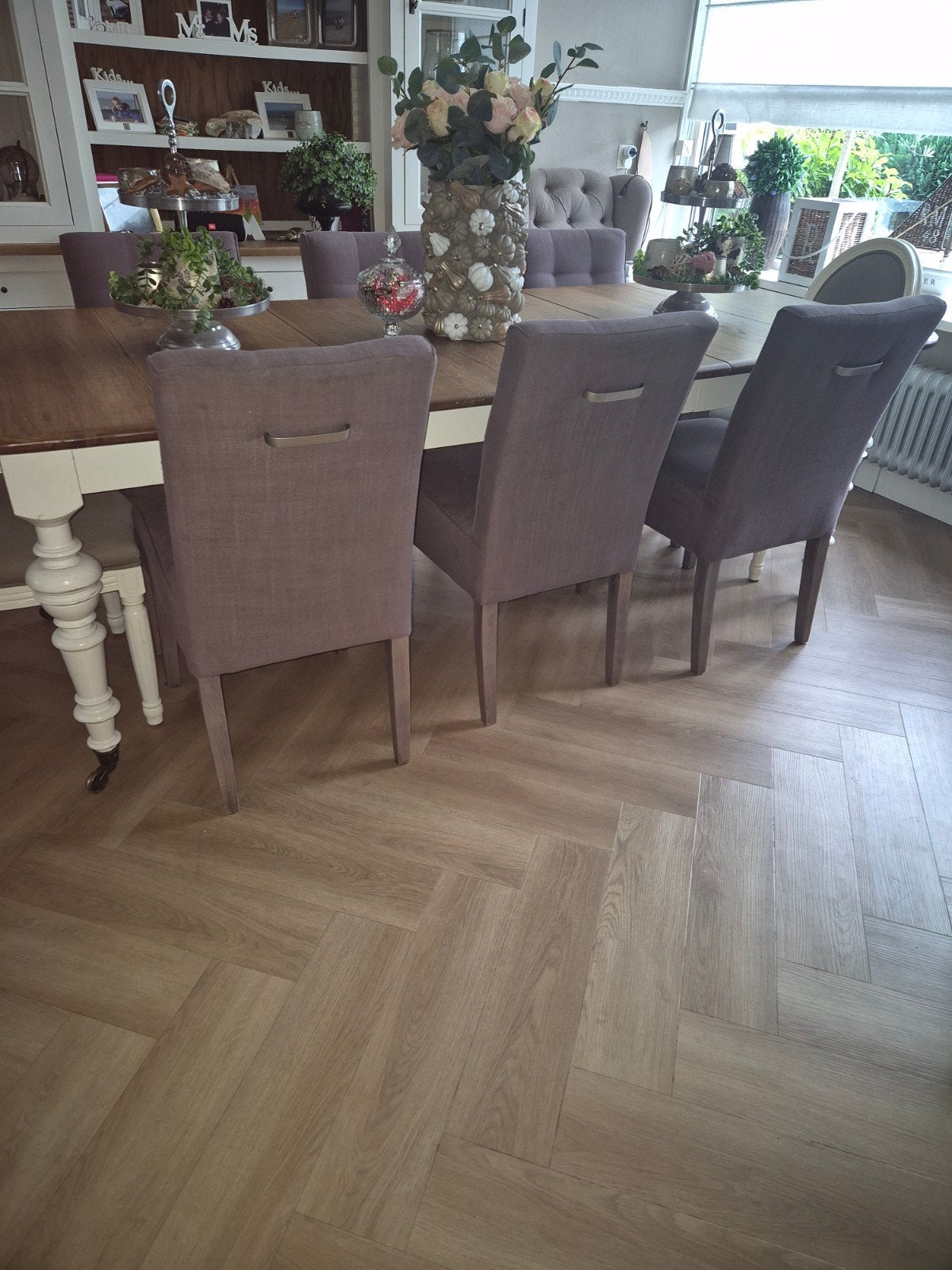 6 bruine eetkamerstoelen, Gebruikt, Bruin, Ophalen of Verzenden, Stof