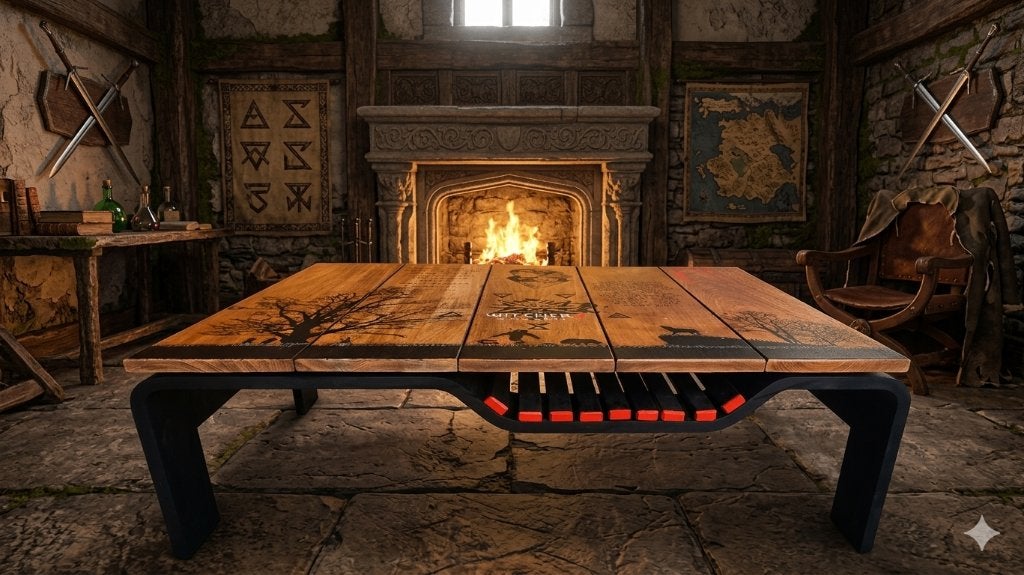 UNIEKE HANDGESCHILDERDE WITCHER SALONTAFEL, Huis en Inrichting, 100 tot 150 cm, Eikenhout, Zo goed als nieuw, 50 tot 100 cm