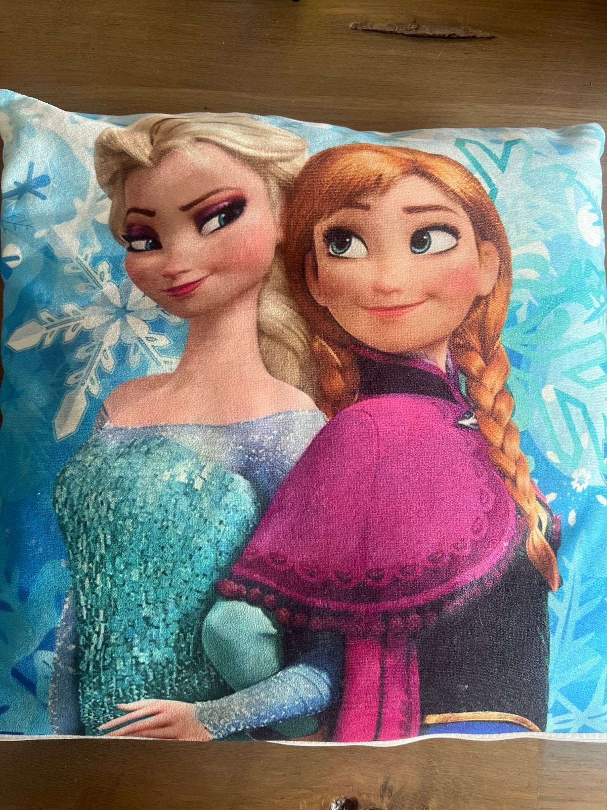 Frozen kussen met Elsa en Anna, Overige merken, Gebruikt, Blauw, Met print